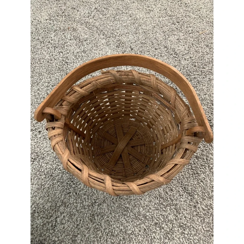 Vintage 1990 Hand Woven Wood Basket Rustic Cottagecore Boho Minimalist Retro 90s